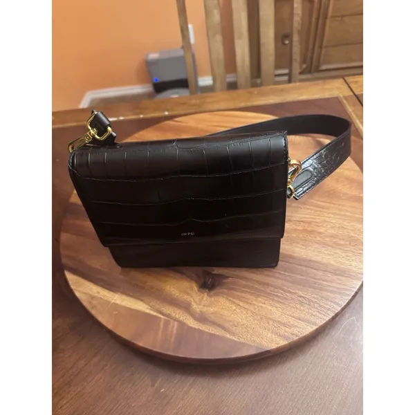 JW PEI Croc-Embossed Crossbody Bag - Black Gold Hardware - Image 2