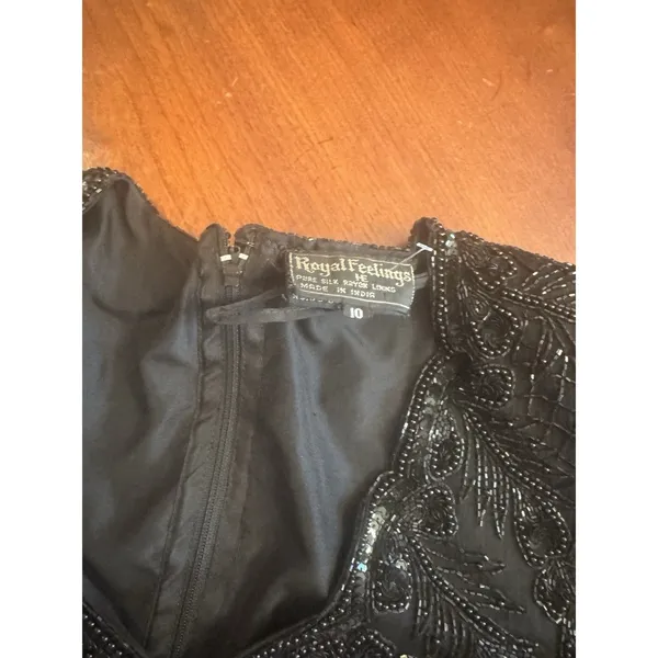 Royal Feelings VTG 80s SILK SEQUIN Dress Flapper 1920s Inspired Black size 10 - Image 11