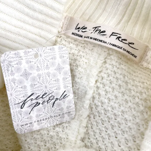 Free People Cream Oversized Fall Knit Sweater Boho Comfort Waffle Top Size M NEW - Image 8