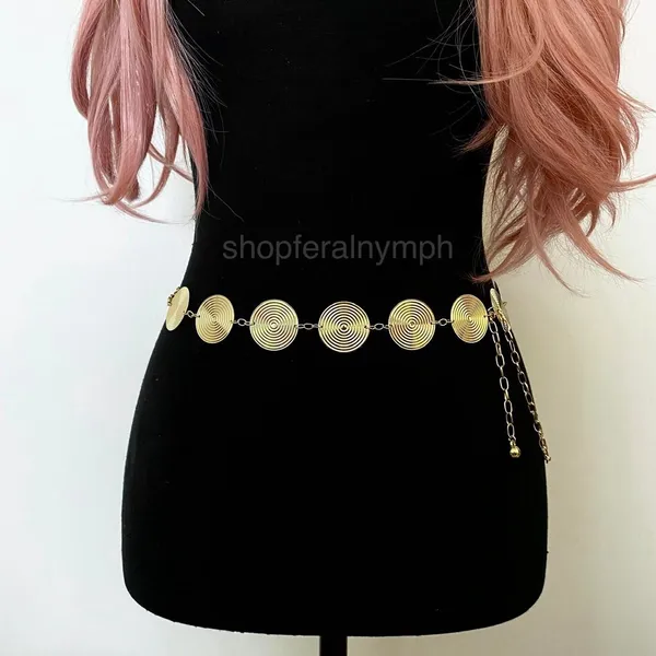 Gold Y2K Spiral Swirl Disc Chain Belt, Fits 15.5-42 Inches, X7GA1282 - Image 3