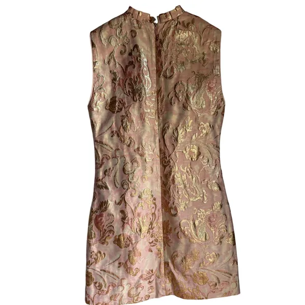 Sandro Paris Metallic Jacquard Mini Dress Size 1 Pink Gold Ruffle - Image 4