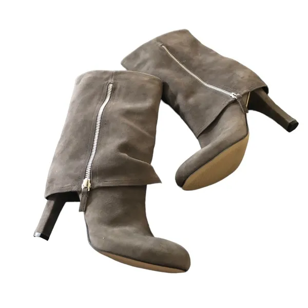 Franco Sarto A-Lady Gray Suede Leather Fold Down Heeled Boots Side Zip Sz 7M - Image 2