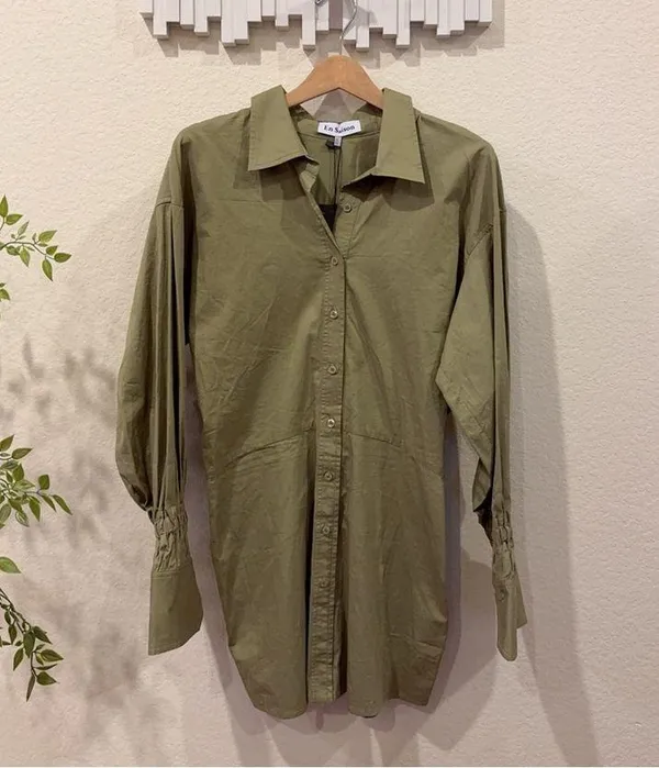 En Saison Hardin Button Down Shirt Dress in Sage Green Size Small NWT - Image 2