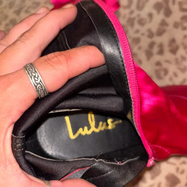 Lulus Hot Pink Satin Ankle Boots - Image 4