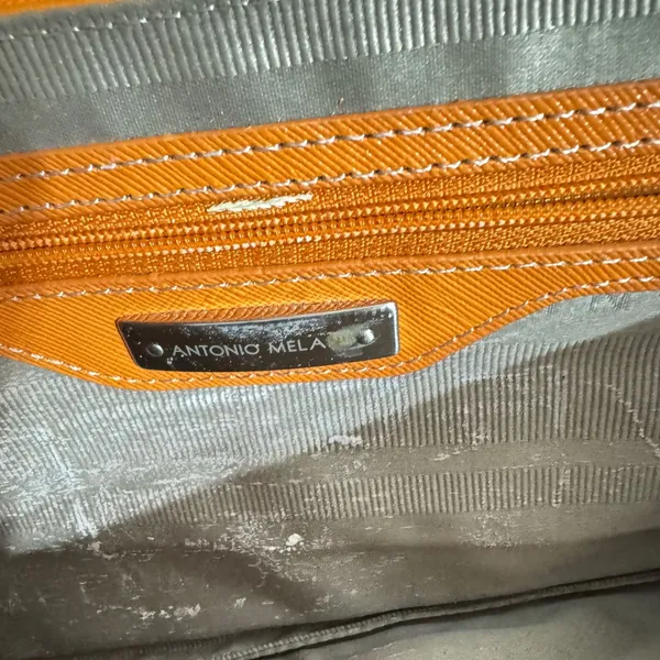 Y2K Antonio‎ Melani Orange Leather Wristlet Clutch Bag Push Lock Silver Hardware - Image 5