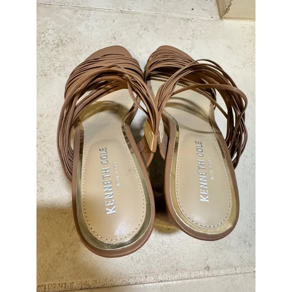 Kenneth Cole Amelia Flare Heels – Nude Leather Strappy Block Heel‎ – Size 7 - Image 6