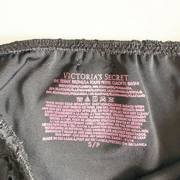 NWT Victoria's Secret Womens Black Floral Lace Side Tie Teeny Bikini Bottom S - Image 3