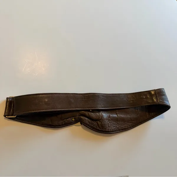 Handmade 90s Vintage asymmetric waist belt, buttery soft leather, brown, snaps closure, S - Image 10
