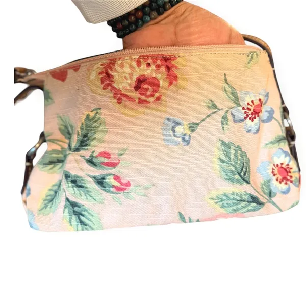 Fossil Floral‎ Canvas Baguette Shoulder Bag Leather Trim Y2K VTG Boho Feminine - Image 8