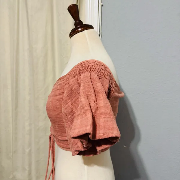 Windsor Women‎ Coral Peasant Lace-Up Off the Shoulder Cottagecore Cropped Top L - Image 7
