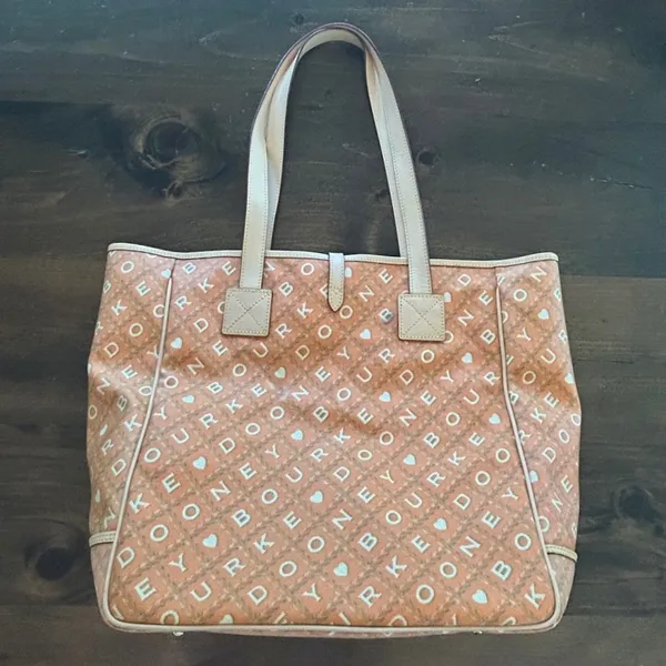 Dooney & Bourke Large Tote Bag Purse Tangerine Canvas Leather Designer‎ Monogram - Image 2