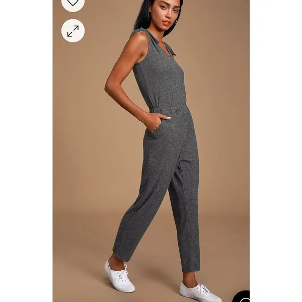 Lulus Belmore Heathered Charcoal Grey Ribbed Sleeveless Jumpsuit Size Medium - Image 10