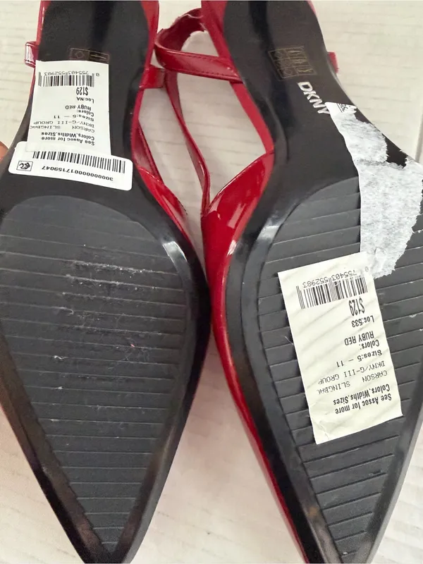 DKNY Women's Carson Pointed-Toe Slingback Pumps Ruby Red patent Heels Size 9.5 - Image 5