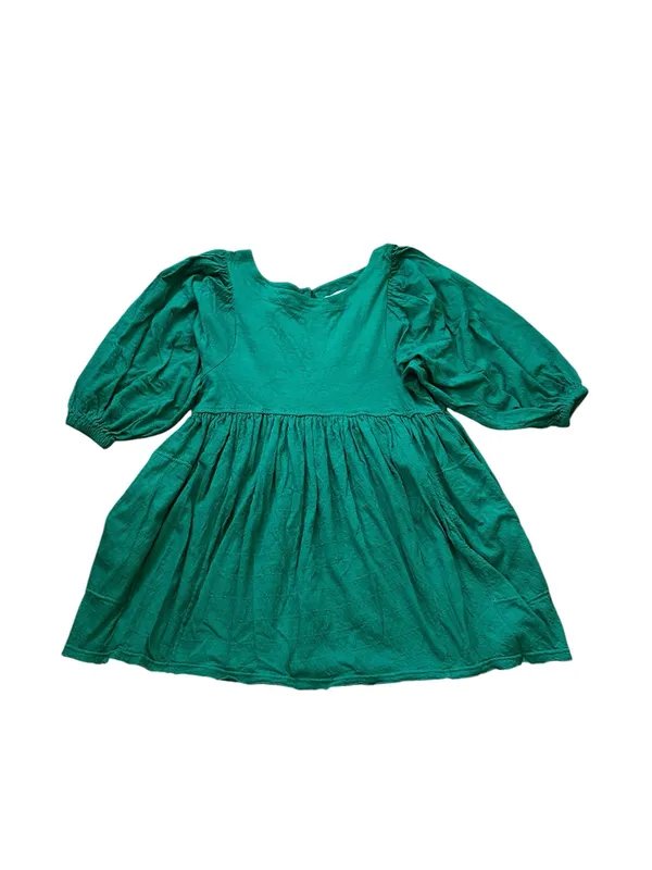 Free People Get Obsessed Babydoll Dress Puff Sleeve Emerald Green Boho Casual - Image 2