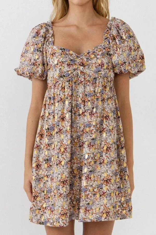 Free The Roses Women's Floral with Gold Print Babydoll Dress - Image 3