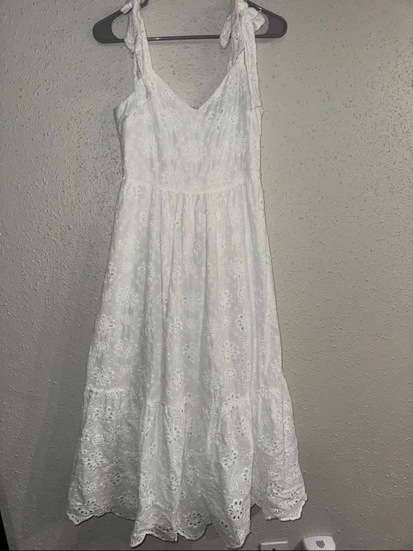 Lulu's White Eyelet Tie-Shoulder Midi Dress - Image 2