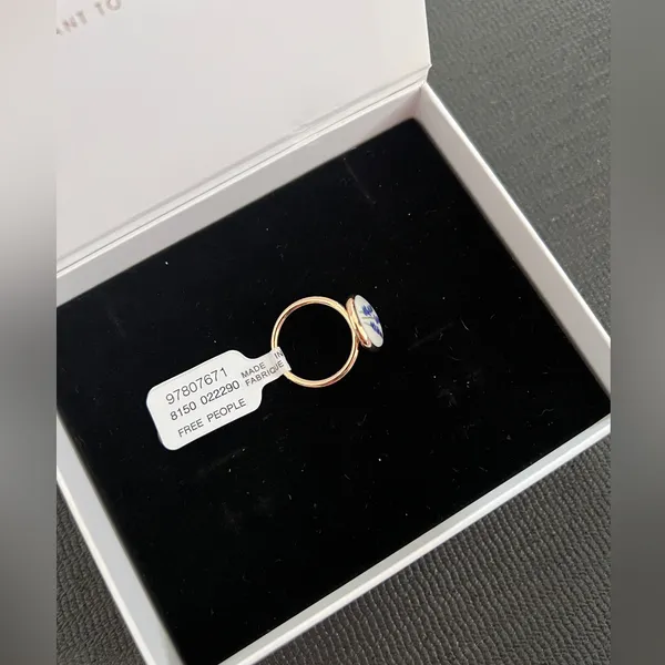 Free People Gold Ring with White and Blue Enamel - Image 2