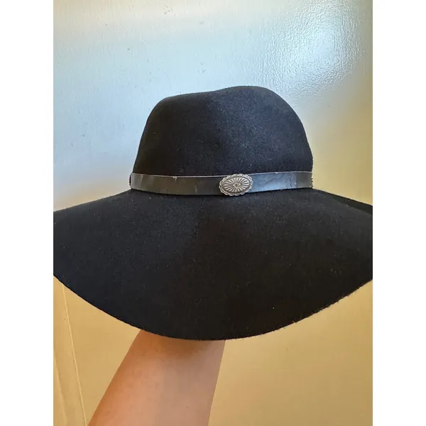 100% Wool Black Floppy Hat - Wide Brim with Silver Concho Band - 57cm‎ Coachella - Image 8
