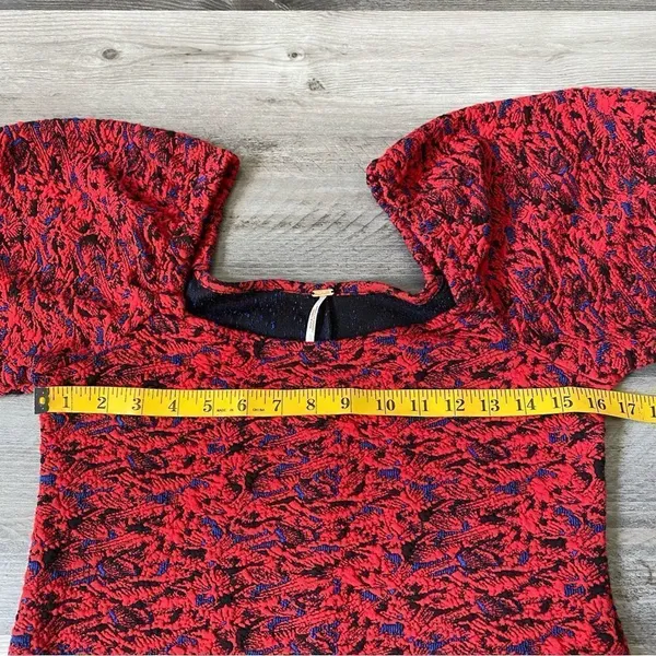 Free People Bodycon Dress Red Jacquard Balloon Sleeves Small Stretchy - Image 7