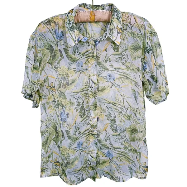 Abercrombie Womens Sheer Floral Button Up Shirt Size XS Green Resort Tropical - Image 2