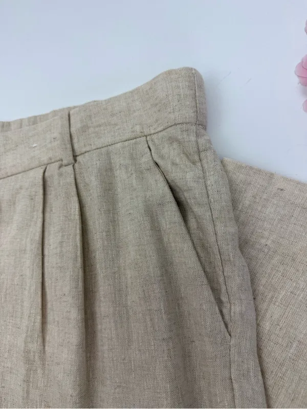 Abercrombie & Fitch Sloane Linen Blend Tailored Wide Leg Pant Tan Ecru Beige - Image 6