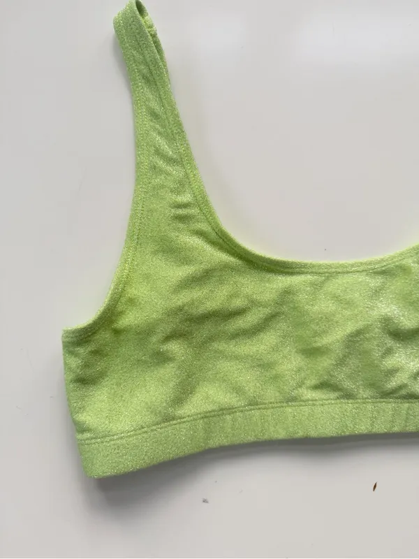 Good American Sparkle Metallic Bikini Top - Electric Lime size 3 (Large) - Image 3