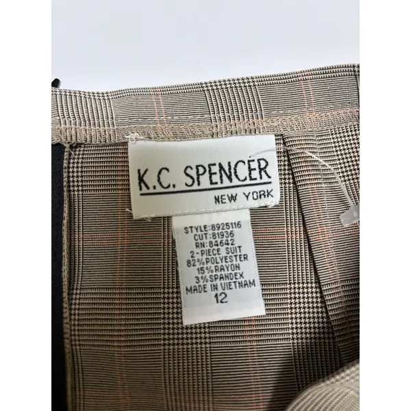 KC Spencer New York Brown Beige Pink Plaid Pleated Ruffle Hem Pencil‎ Skirt 12 - Image 7