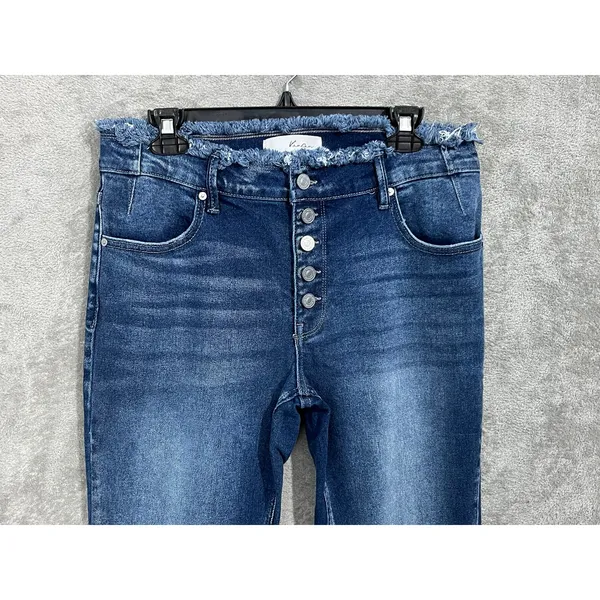 Kancan Flare Leg Jeans Size 13/30 High Rise Button Fly Fringe Boho Hippie - Image 2