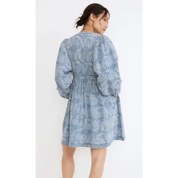 Madewell Bubble-Sleeve Button Front Mini Dress in Indigo Paisley Sz. M - Image 2