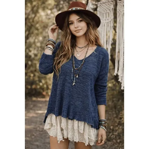 Vintage Abercrombie & Fitch Navy Blue Knit Distressed Boho Grunge Sweater XS/S - Image 10