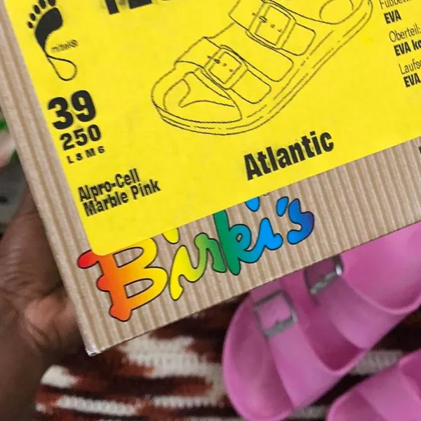 NIB Birkis Birkenstock Fussbett Alpro-cell Marble Pink EVA Rubber Sandals Thong Flip Flops Shoes Ladies 8, Men 6-New with box - Image 3
