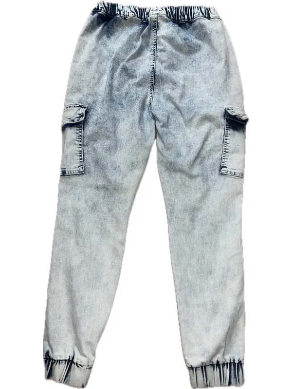 Light Acid Wash Distressed Denim Cargo Joggers Size L - Image 2