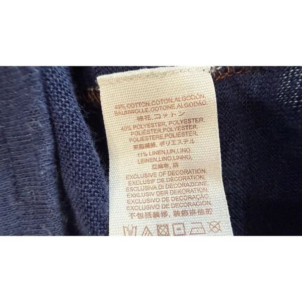 Free People Navy Blue Embroidered Floral Henley Top Cotton Linen Blend Medium - Image 6