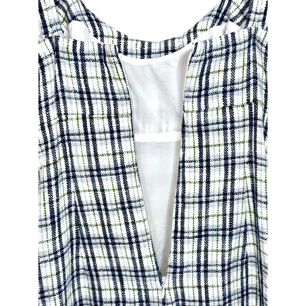 Abercrombie & Fitch White Blue Green Plaid Tweed Sleeveless Mini Dress Womens M - Image 6