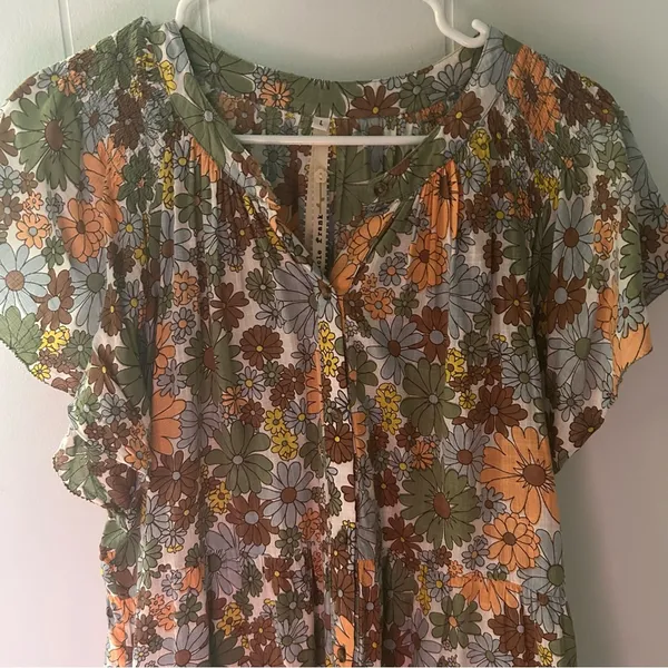 Uncle Frank Floral Tiered Buttons Flutter Sleeve Dress with pockets J12 - Image 3