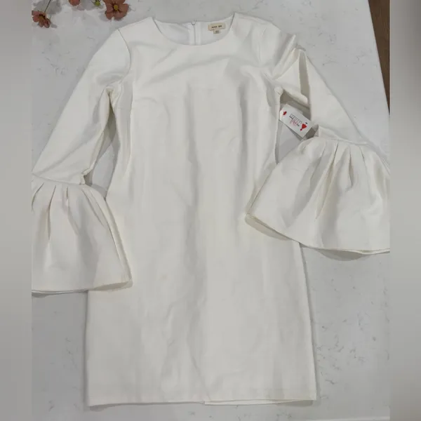 Just Me Elegant White Bell Sleeve Dress - Image 3