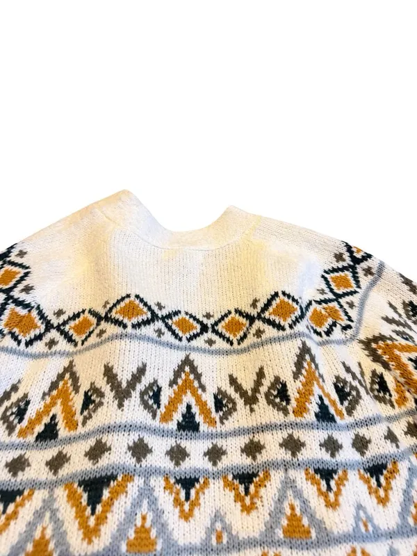 Maurices Cream Long Length Cardigan Sweater Open Front Tribal Fair Isle Medium - Image 9