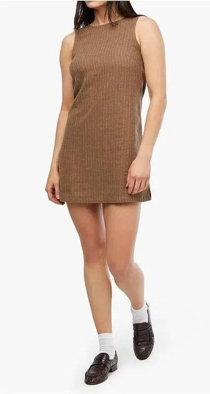 WeWoreWhat Brown Linen Blend A-Line Mini Dress - Image 4