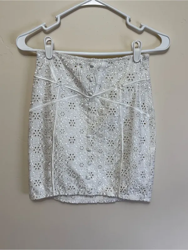 For Love and Lemons White Unlined Sophie Eyelet Skirt Mini Small Bachelorette - Image 4