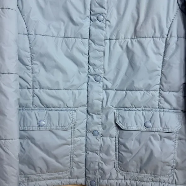 Lands End Womens M 10-12 Light Blue Quilted Puffer Jacket Sherpa Collar Zip Snap - Image 6