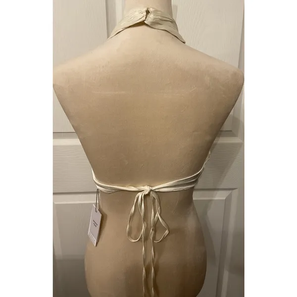 NWT Danielle Bernstein WeWoreWhat Satin Stretch Charmeuse Halter Top Ivory M - Image 6