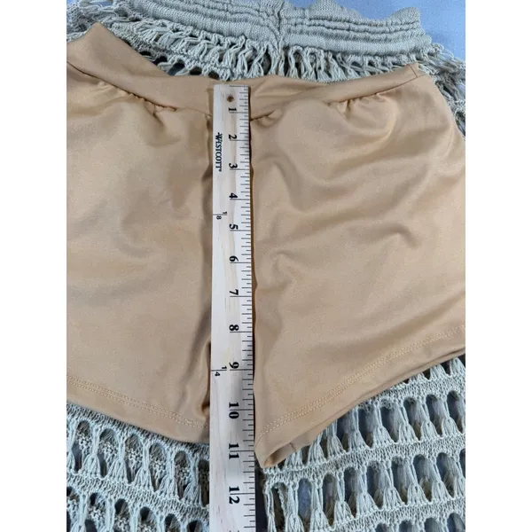 Boho Beach Beige Tan Crochet Knit Wide Leg Pants with Liner Shorts Small - Image 4