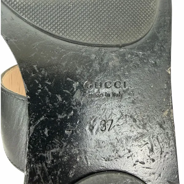 Gucci Black Leather Thong Sandal Gold Double G Logo Size 37 - Image 12