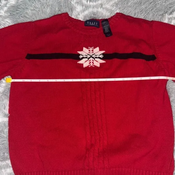Liz Claiborne red and white snowflake 100% cotton Christmas sweater size‎ large - Image 4