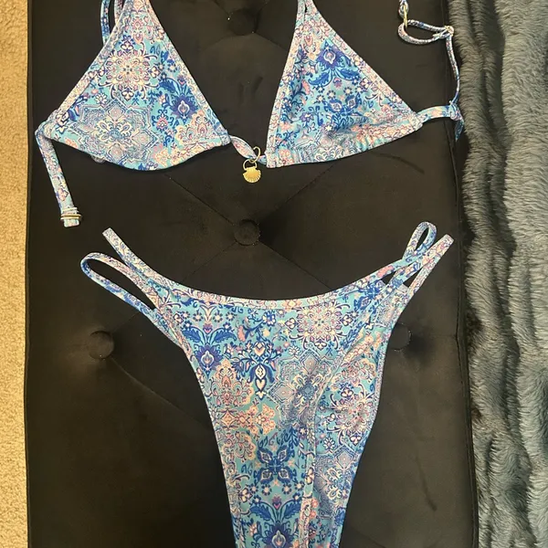 Kulani Kinis Blue Floral Print Double-Strap Bikini - Image 3