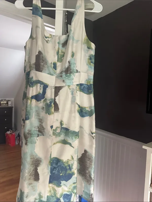 Banana Republic Cream Midi Dress with Blue and Green Floral Print, Fully lined. - Image 2