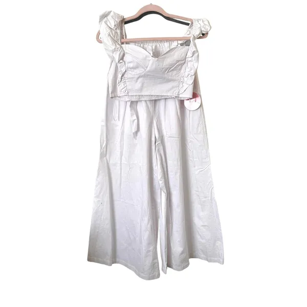 AZURA‎ Wide Leg Crop Top Cotton Set White Medium - Image 2