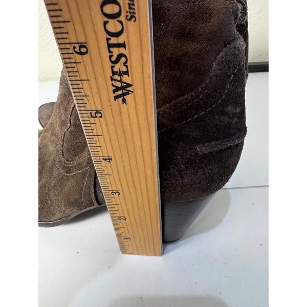 Frye Suede Ankle Boots Women 8 Brown Western Block Heel Minimalist Boho‎ - Image 4