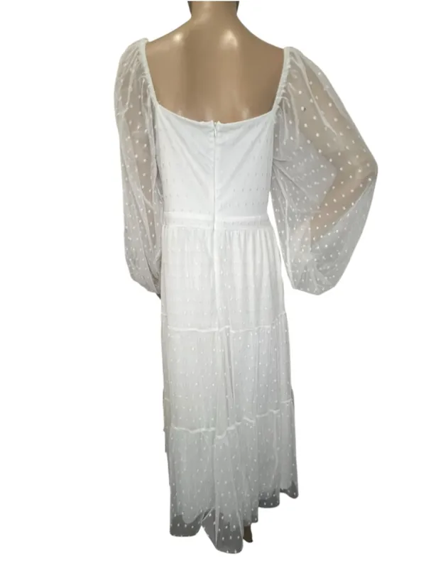 Lulus White Swiss Dot Sheer Long Sleeve Cottagecore Prairie Midi Dress - Image 6