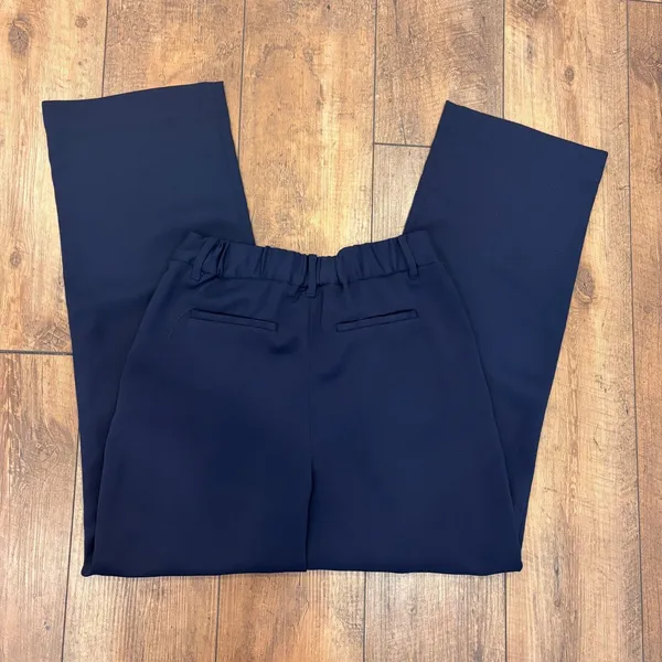 Quince Navy Blue Stretch Crepe Pleated Wide Leg Flowy Smart Casual Trousers Sz 4 - Image 4